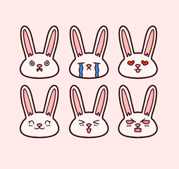 bunny character cartoon in various expressions