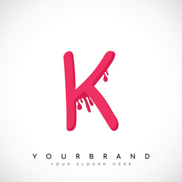 Letter K Logo Design With Red Blood Drips. Vector Illustration