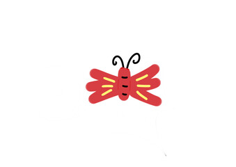 Hand drawing red butterfly for decorative, element, design ingredients 