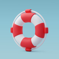 3d Vector Red and White Life Rescue, Lifebuoy. Summer Journey, Time to Travel Concept.