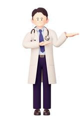 Fototapeta premium A 3d illustration of a doctor pointing in one direction with both hands