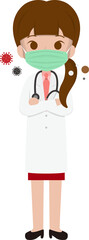 Cartoon illustration of female medical staff wearing medical masks