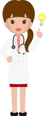 Female medical worker idea light bulb, medical staff, emoji cartoon