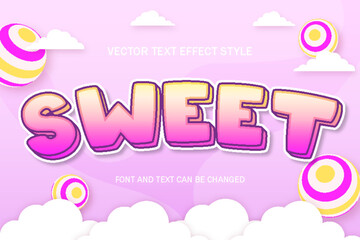 sweet cute kawaii 3d editable text effect font style template beauty background design candy food logo title typography