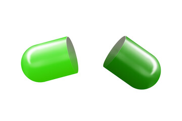 green capsule  pill isolated on white
