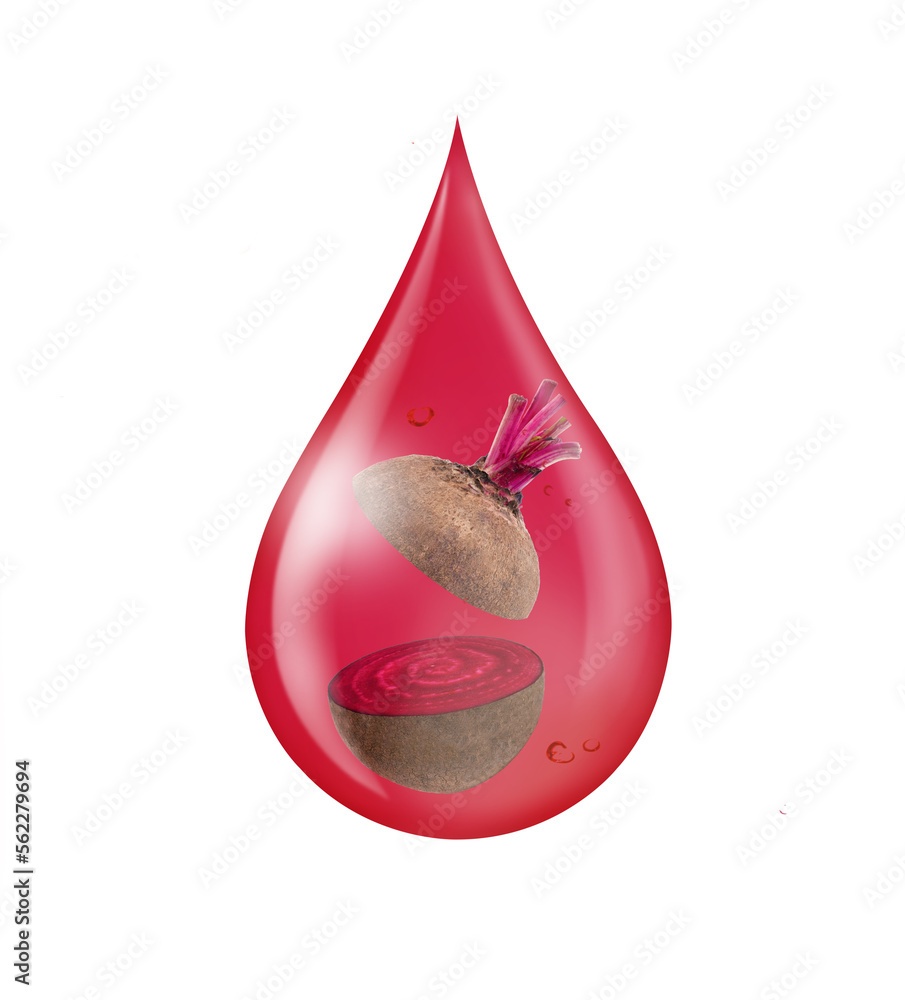 Poster beet root (beetroot) juice drop isolated on white background.