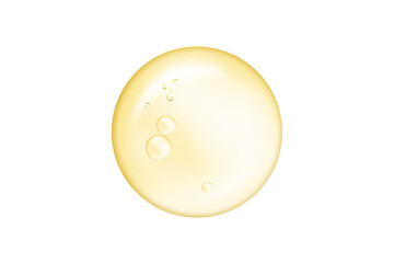 Yellow bubble oil drop or serum collagen drops isolated on white background. Beauty and spa,...