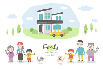 Obraz na płótnie Canvas 家族と家と車
