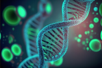 3d rendered genetic  illustration of human dna under microscope created with generative ai technology