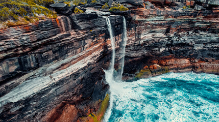 Drone Aerial From Far left of Curracurrong Falls in Royal National Park, Australia