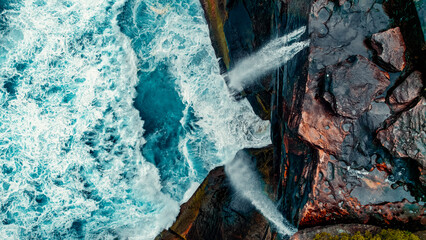 Double Waterfall Aerial of Curracurrong Falls in Royal National Park, Australia