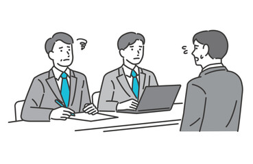 就職の面接中に焦る男性のベクターイラスト素材／就職活動／リクルート