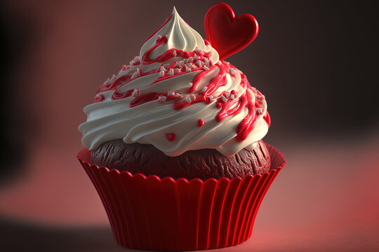 Close up of a delectable cupcake for Valentine's Day. Generative AI