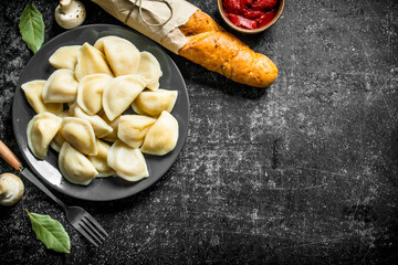 Dumplings with baguette and Bay leaf.