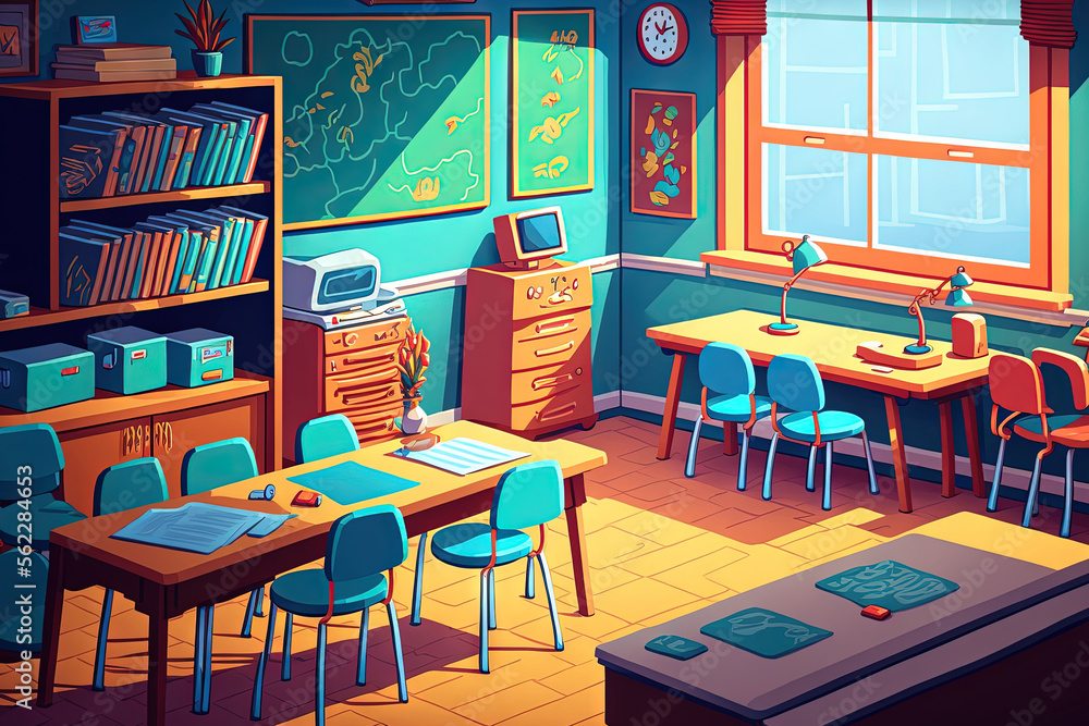 Wall mural Bright colors and clean classroom. Generative AI