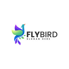Fototapeta na wymiar Vector Logo Illustration Fly Bird Gradient Colorful Style.