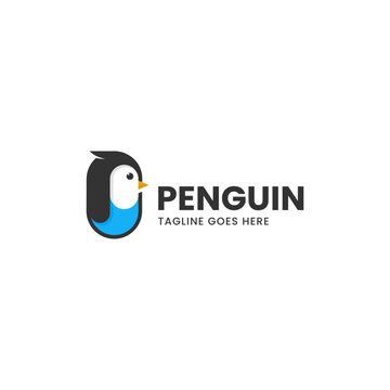 Vector Logo Illustration Penguin Simple Mascot Style.