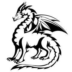 Dragon silhouette vector for retro logo, emblem, badge, label template, t-shirt