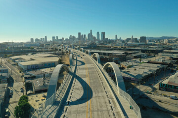 Los Angeles skyline from the 6th Street Viaduct Bridge