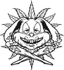 Bunny head joint smoking weed leaf silhouette Vector illustrations for your work Logo, mascot merchandise t-shirt, stickers and Label designs, poster, greeting cards advertising business company