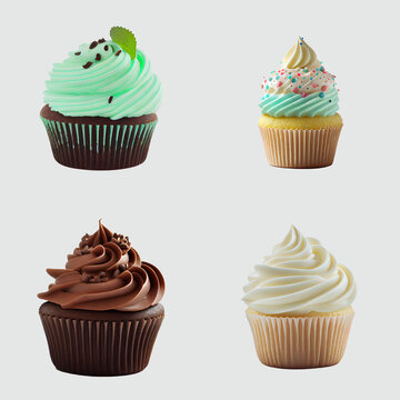4 cupcakes, stock photo style, generative AI
