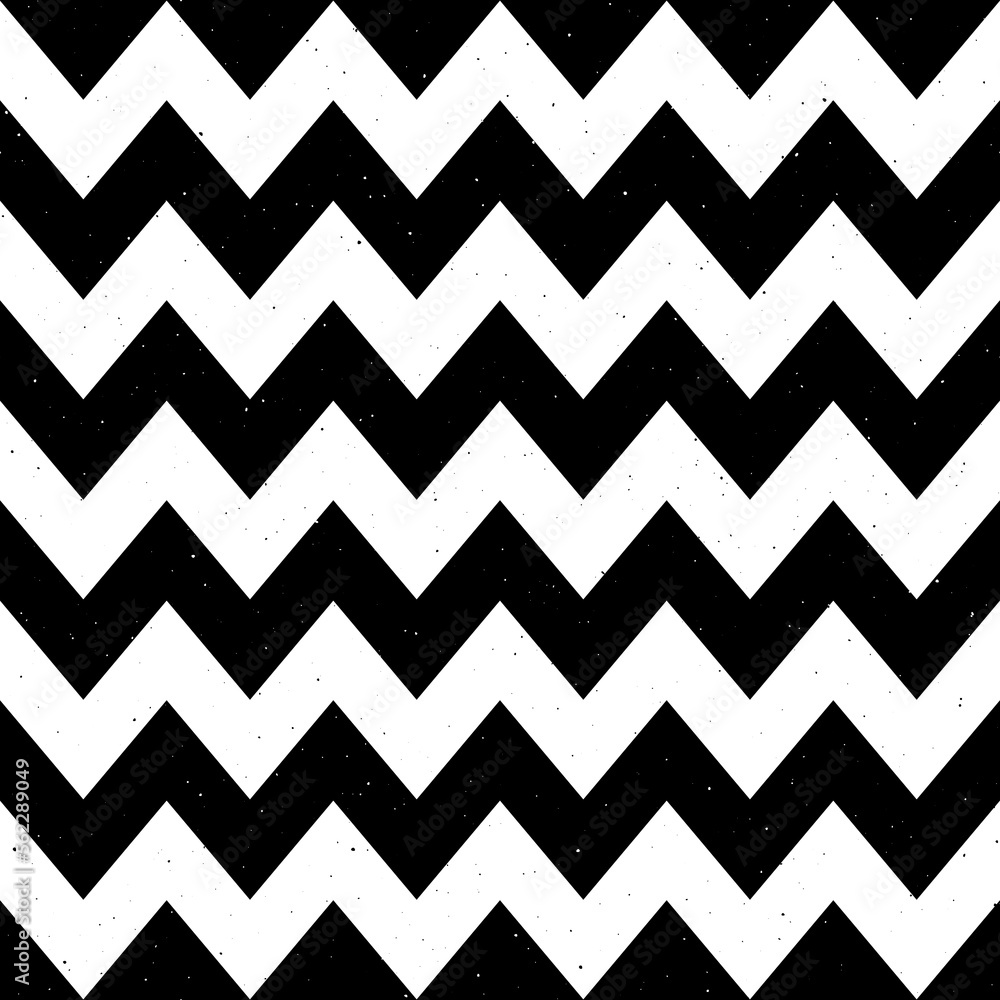 Poster Grunge zigzag seamless pattern. Black and white chevron fabric texture. Abstract zig zag background. Repeating vector