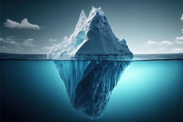 iceberg in polar regions which shows a big hidden potential beneath the surface created with generative ai