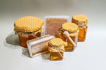 Collection of honey jars and pots mocked up for labelling