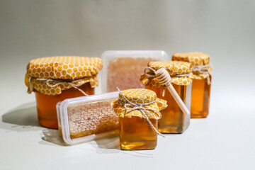 Collection of honey jars and pots mocked up for labelling