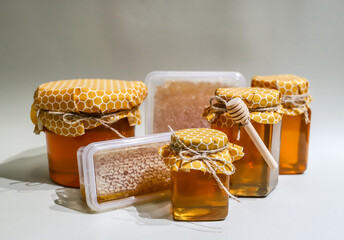 Collection of honey jars and pots mocked up for labelling