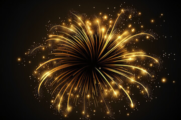 Fireworks against an abstract black and gold glitter background. Christmas and July 4th holiday concepts. Generative AI