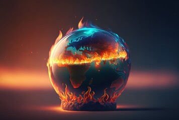 illustration of planet earth on fire, idea for environment preservation concept, Generative Ai