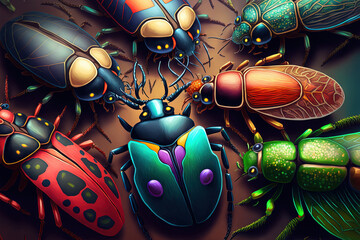 gorgeous, colorful insects in close up zoom. Generative AI
