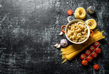 Different types of raw paste with spices, tomatoes and garlic.