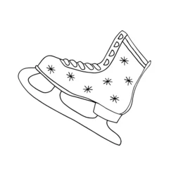 Rolgordijnen Figure skates with a pattern of snowflakes, outline drawing, vector, hand-drawn doodles. Winter sports and outdoor recreation equipment. © Svetlana