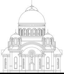 sketch vector illustration of classic holy church with dome and tower