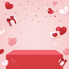 Valentine's day sale poster or banner backgroud with red table product display