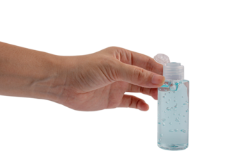 Cleaning hands with an alcohol gel anti coronavirus bacteria, on transparent background.