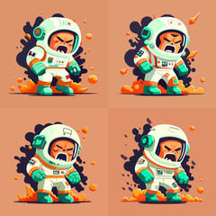 angry cute astronaut, vector illustration