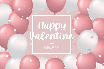 Happy Valentine's Day set of simple cards, banners or backgrounds with heart and balloon frame and pattern in modern flat style for decor, greetings, packaging, print, web, promo, sale
