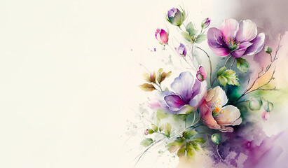 A watercolor painting of flowers on a white background, spring floral in watercolor, Generative AI