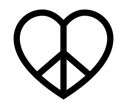 Peace and love heart symbol line art vector icon for apps and websites