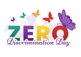 Zero Discrimination Day Illustration with Different People and Different Colors for Landing Page in Cartoon Hand Drawn Butterfly Flying Template