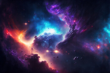 Obraz premium A colorful space filled with stars and clouds, abstract outer space endless nebula galaxy background, Generative AI