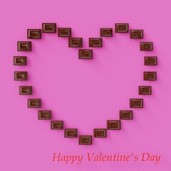 Valentine's Day Background: heart frame of chocolate on  with text Happy Valentine's Day (3D Rendering)