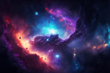 A colorful space filled with stars and clouds, abstract outer space endless nebula galaxy background, Generative AI