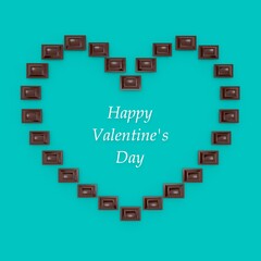 Valentine's Day Background: heart frame of chocolate on  with text Happy Valentine's Day (3D Rendering)