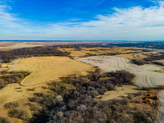 Aerial shot of rural farm land