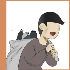 People carrying sacks of garbage or things