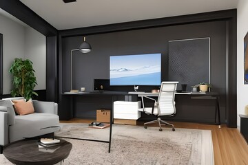 Una oficina con un sofá